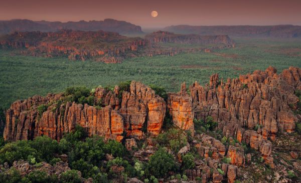 134458-56 Moon rising over Kakadu escarpment