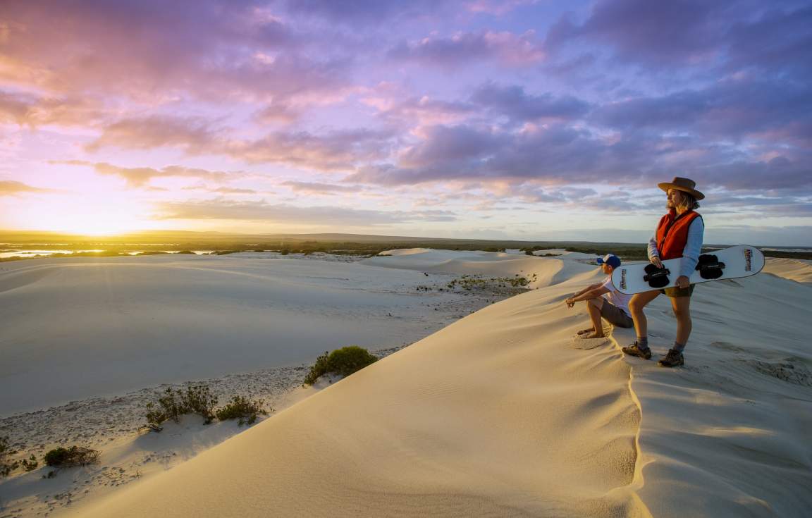 Sandboarding dunes by the Pinnacles, Cervantes