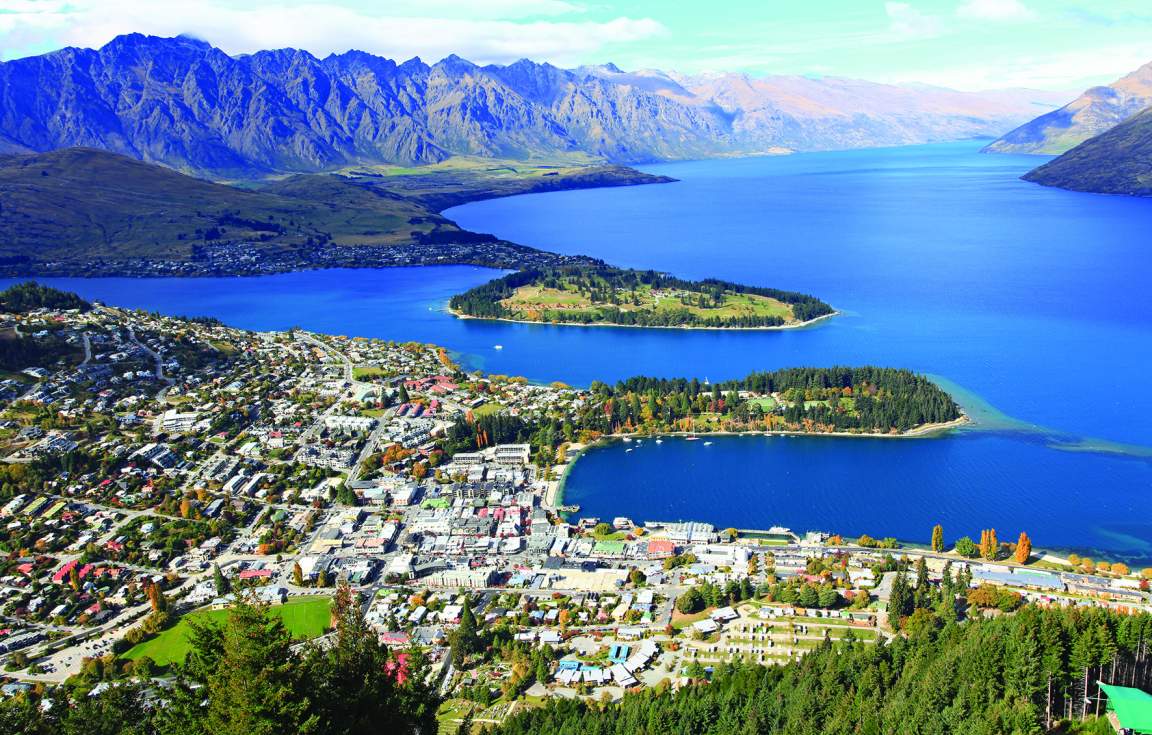 Aerial view of Queenstown & Lake Wakitipu