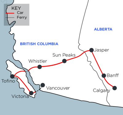 Canadian Rockies & Rainforests map