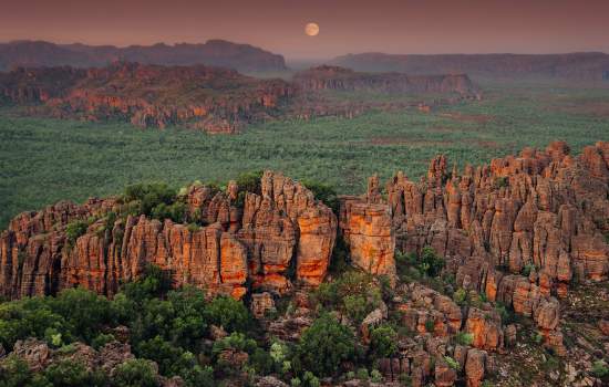 134458-56 Moon rising over Kakadu escarpment